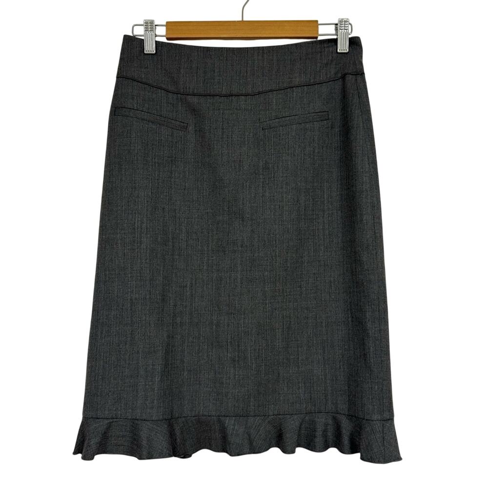 Rebecca Taylor Grey Wool Ruffled Pencil Skirt Womens 6 Dark Academia Preppy Work